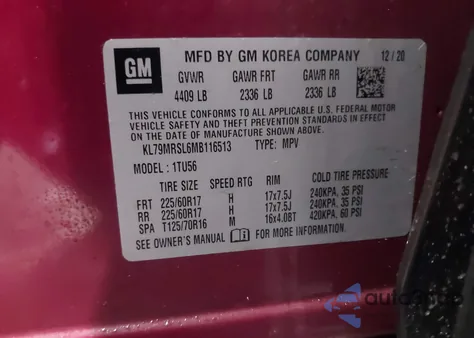 2021 Chevrolet Trailblazer Awd Lt from USA, damaged, VIN KL79MRSL6MB116513